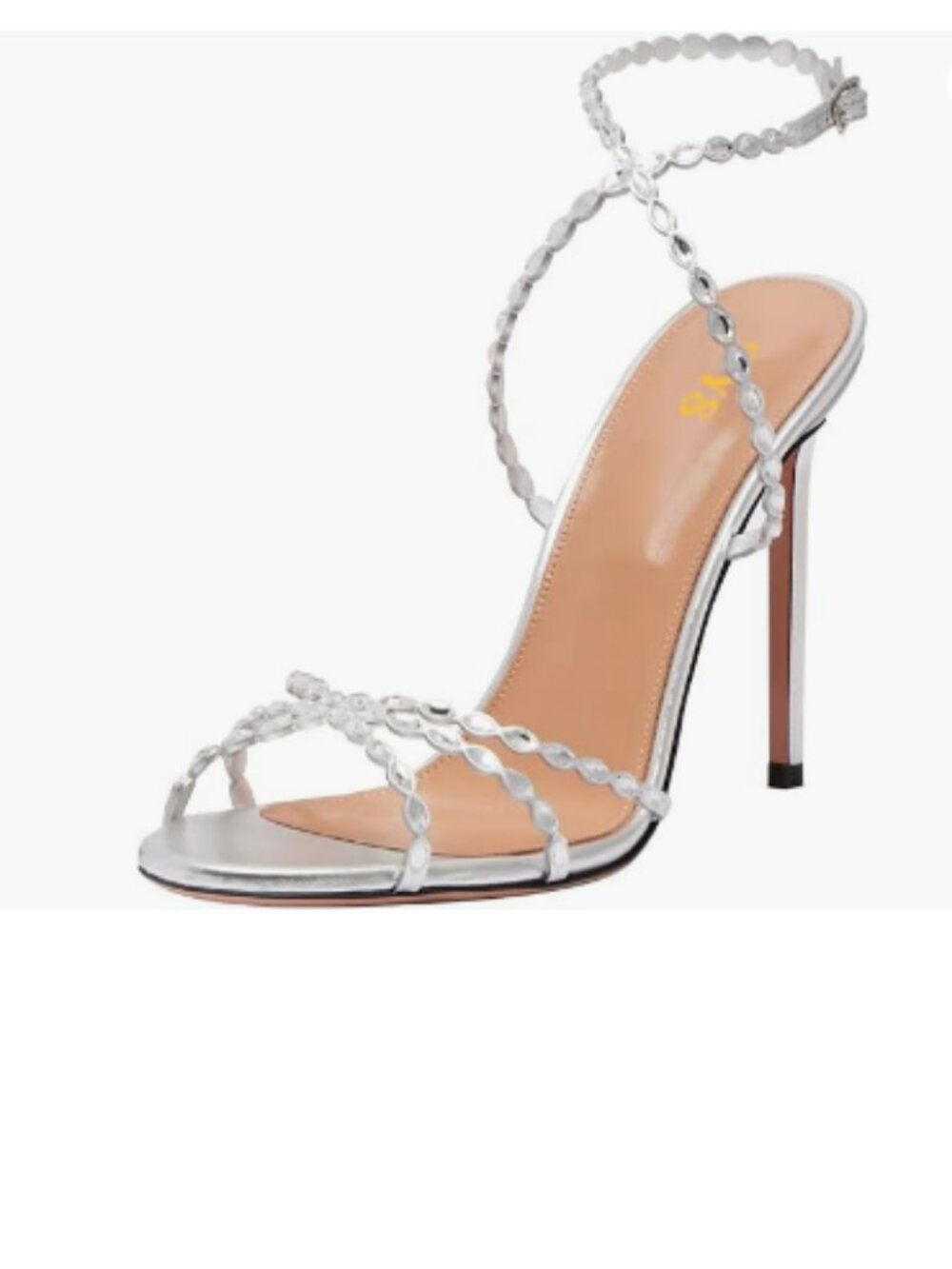 FYS Silver Open Toe Sandals Ankle Strap Stiletto High Heels Rhinestone Shoes